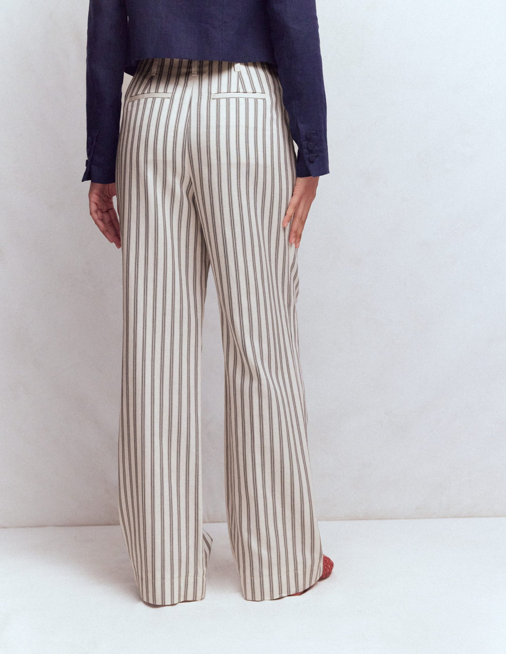 Mayfair Tailored Pants-Ivory, Navy Stripe