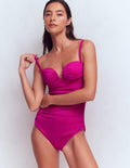 Pleated Cup Swimsuit-Bright Fuchsia