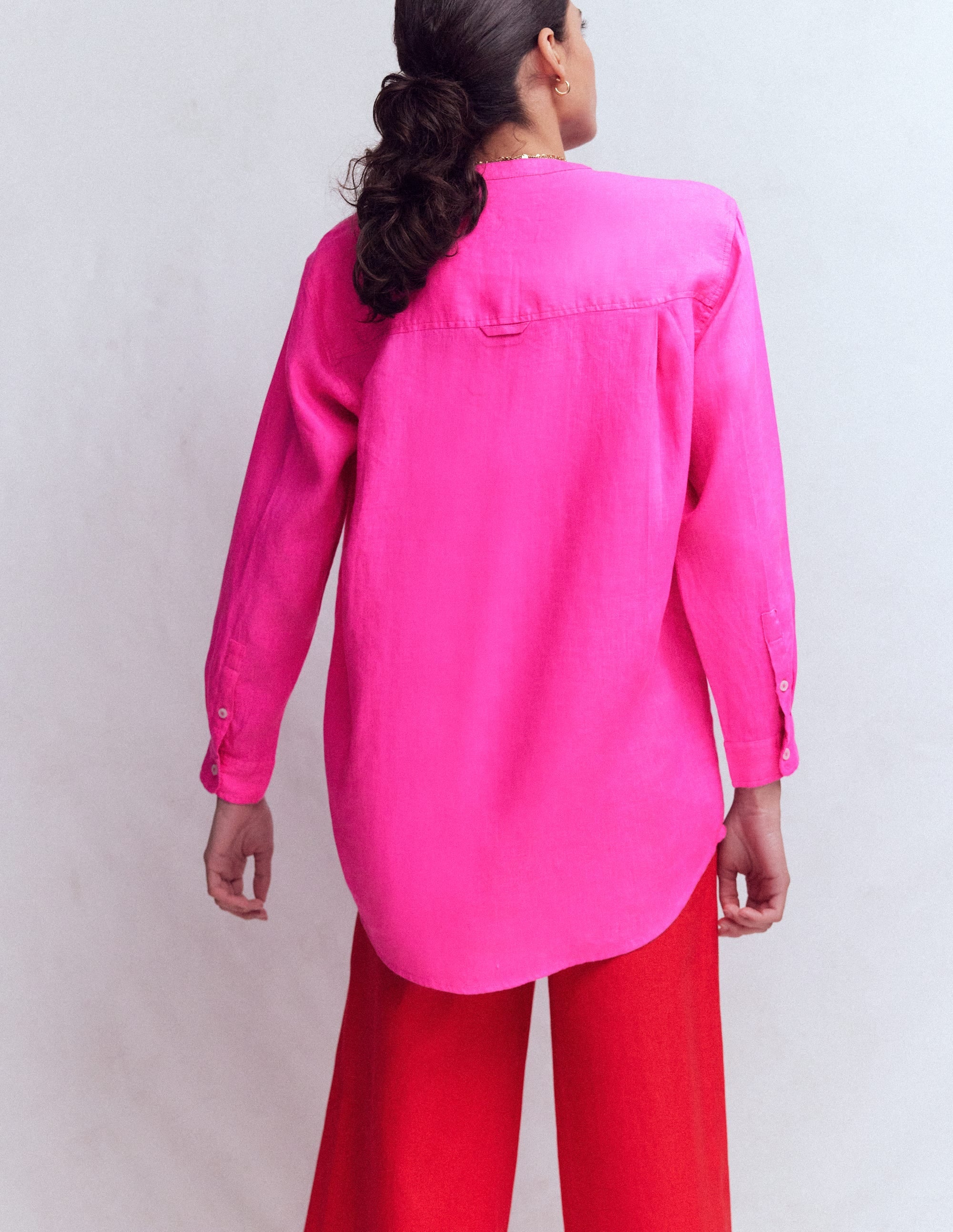 Longline Linen Shirt-Pop Pansy