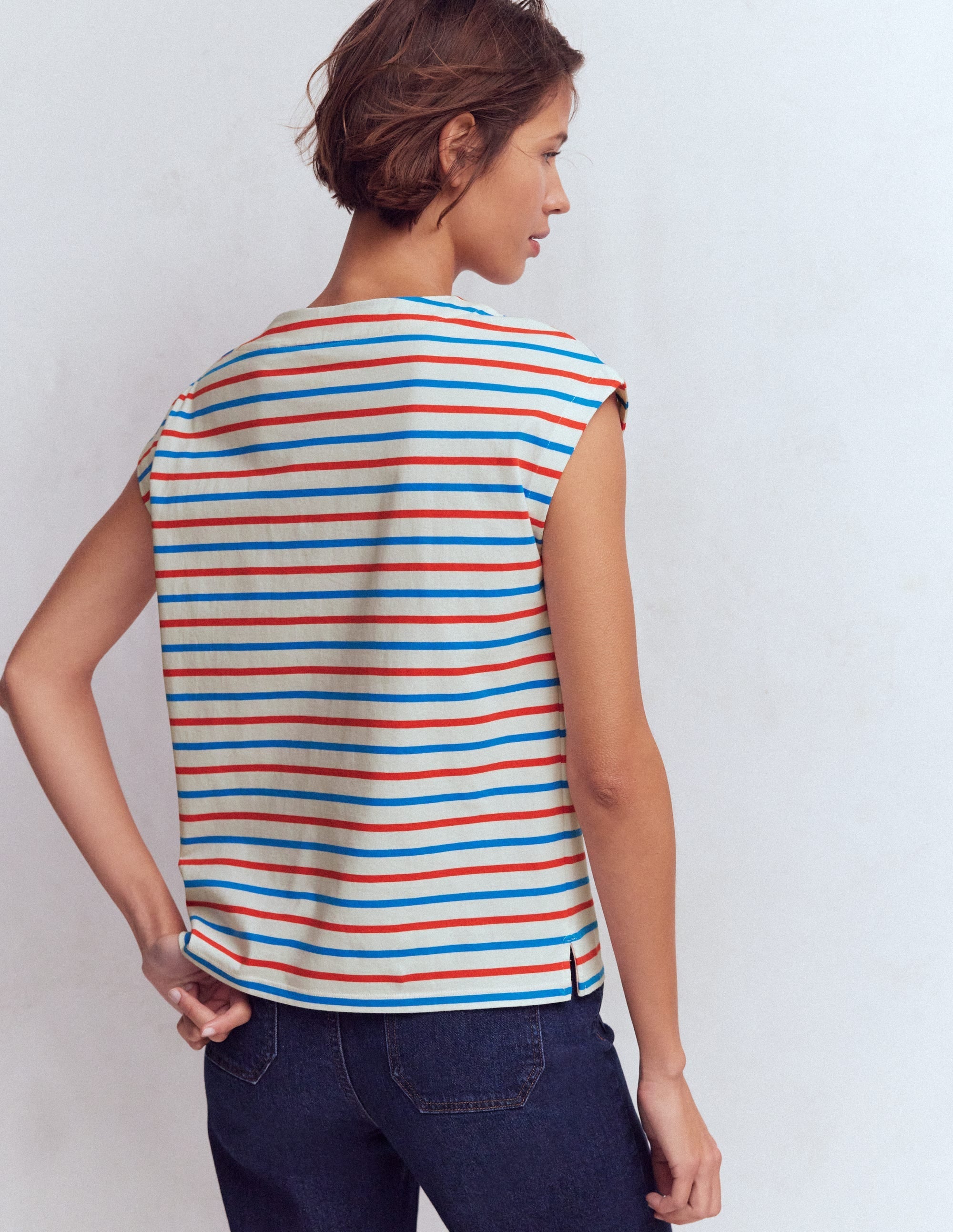 Button Detail T-Shirt-Fire Cracker, King Fisher Blue