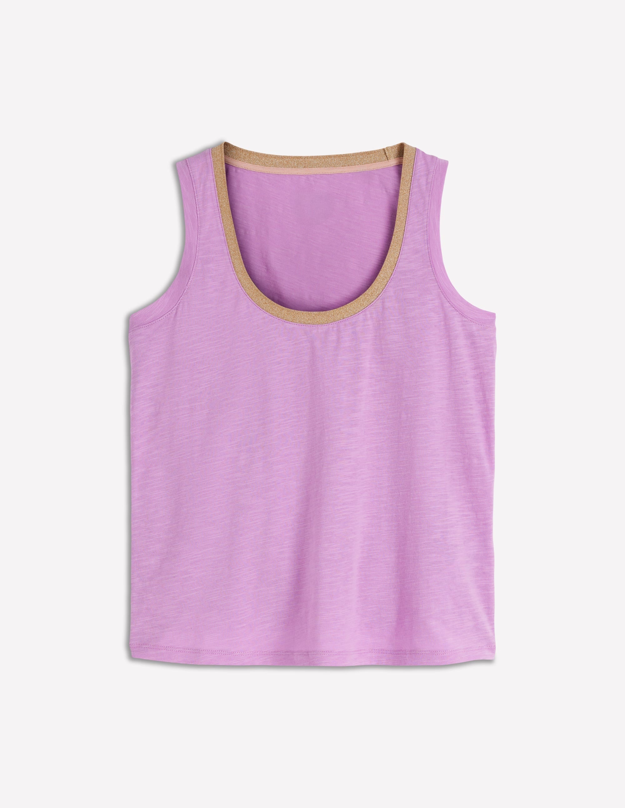Metallic Trim Scoop Neck Vest-Heath Lilac