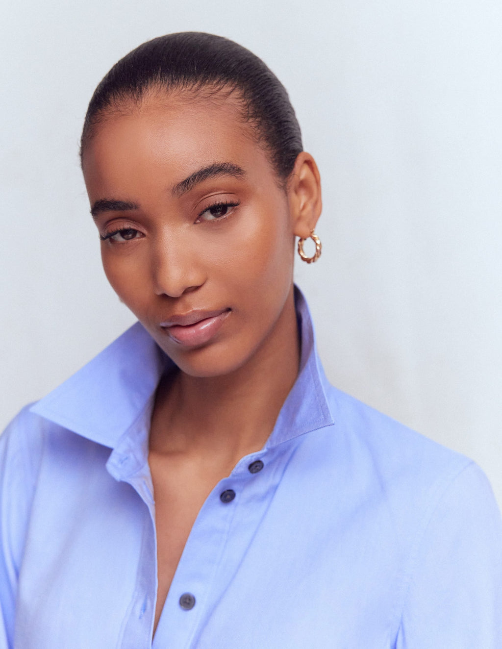 Puff Sleeve Oxford Shirt-French Blue