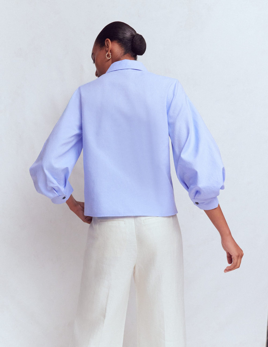 Puff Sleeve Oxford Shirt-French Blue