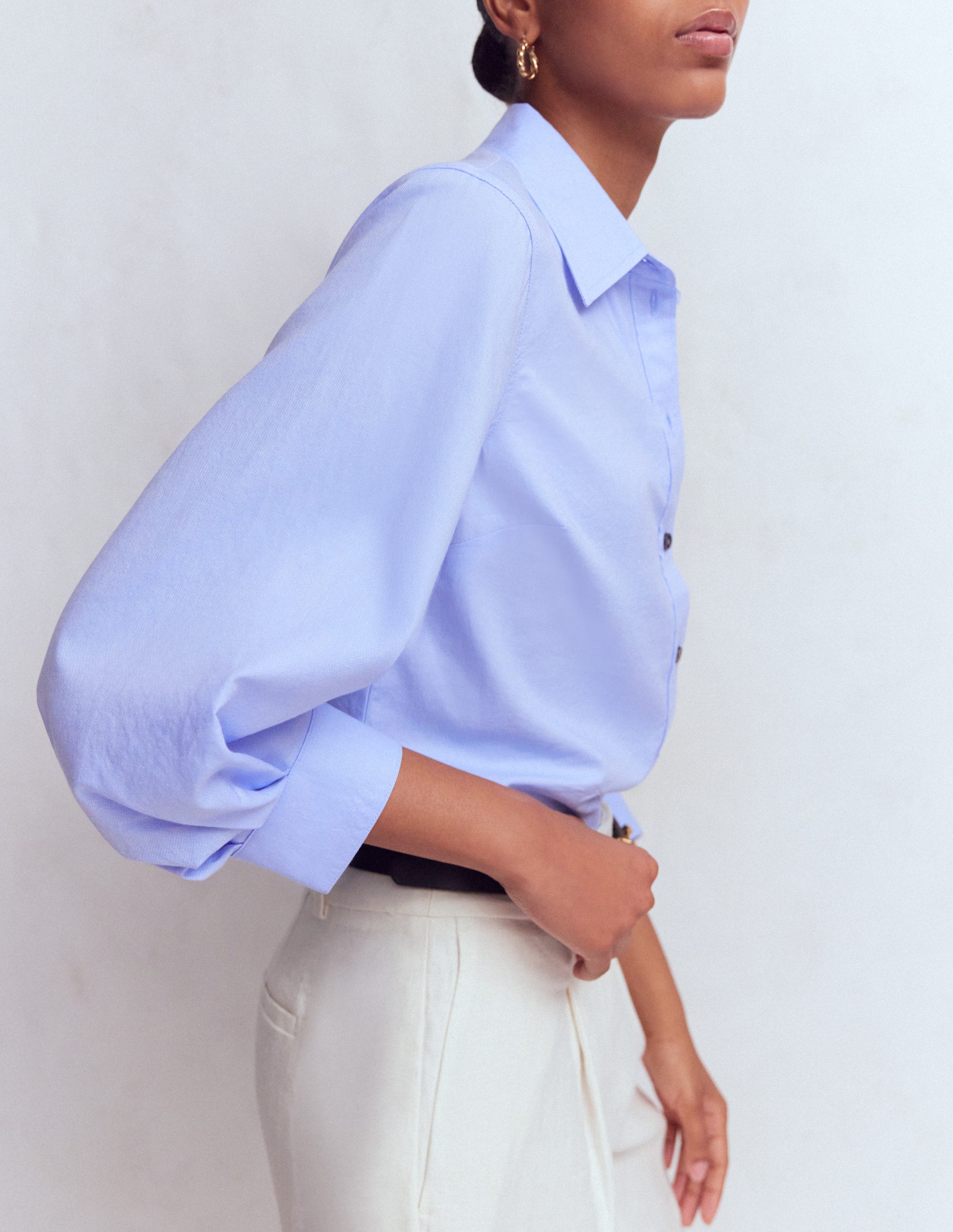 Puff Sleeve Oxford Shirt-French Blue