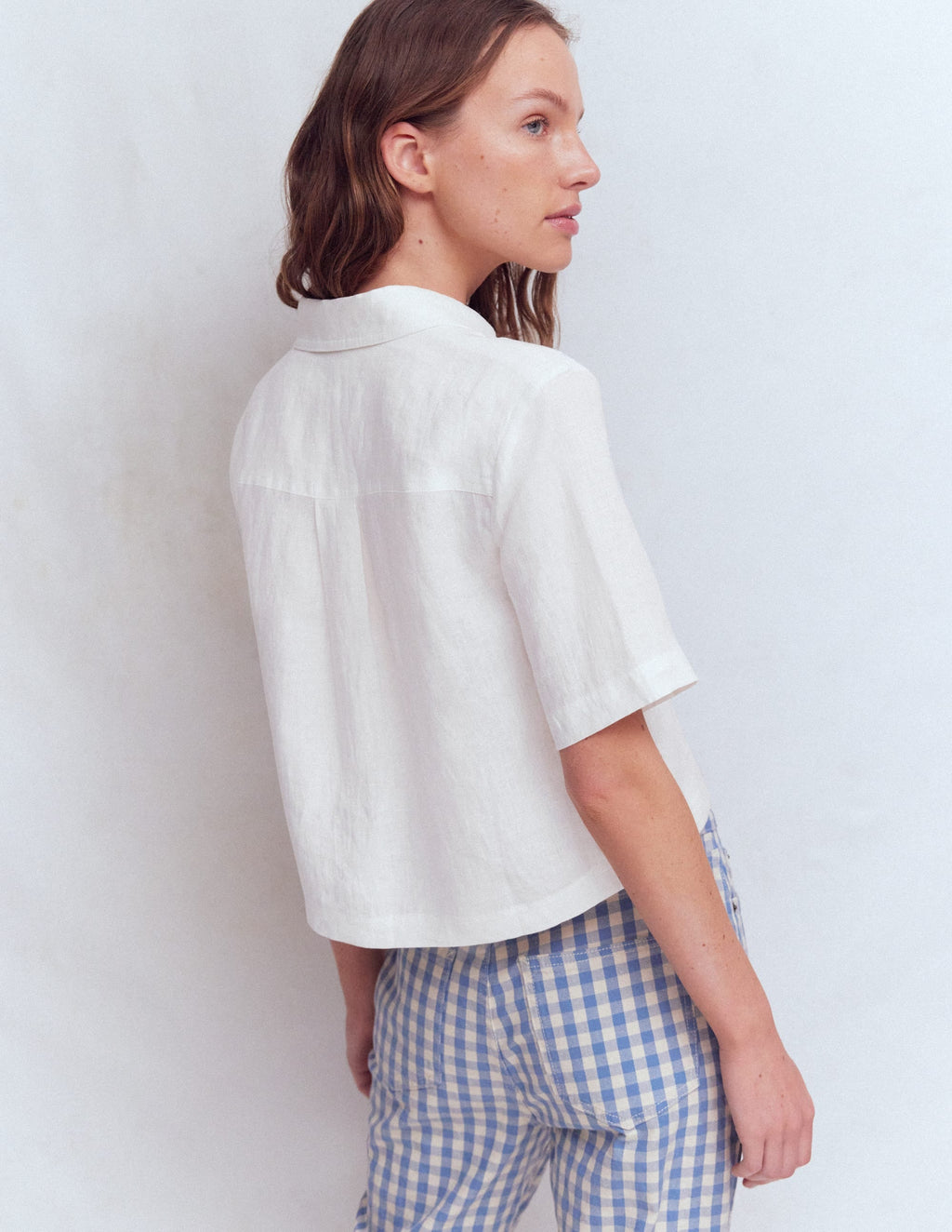Short Sleeve Linen Shirt-White