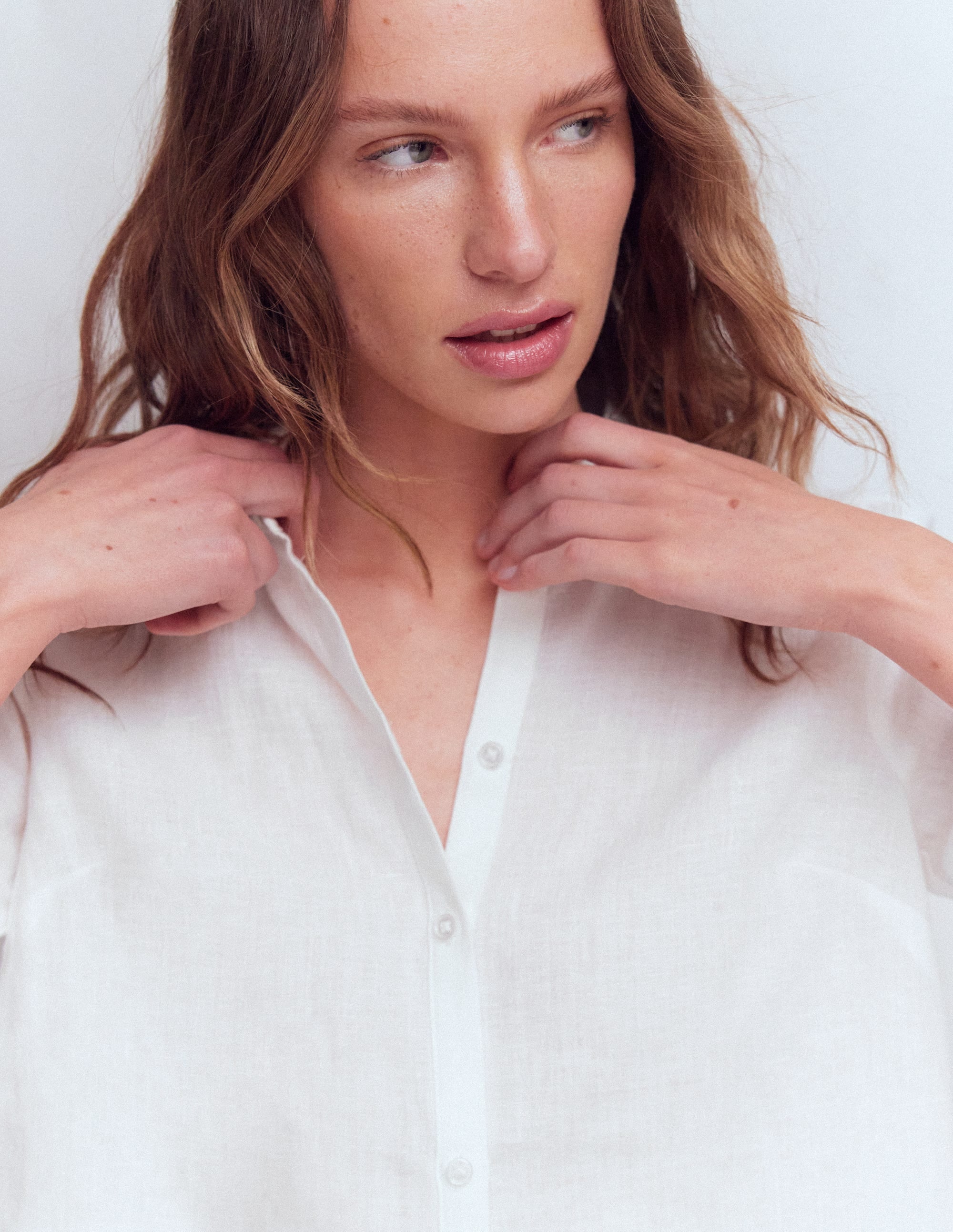 Short Sleeve Linen Shirt-White