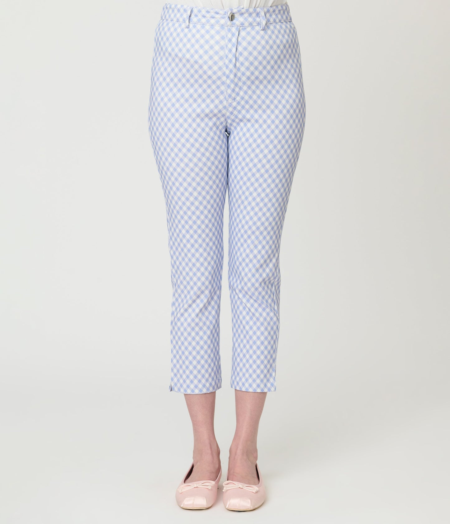 Disney Mickey & Friends Collection by Unique Vintage Blue Gingham Rachelle Capri Pants