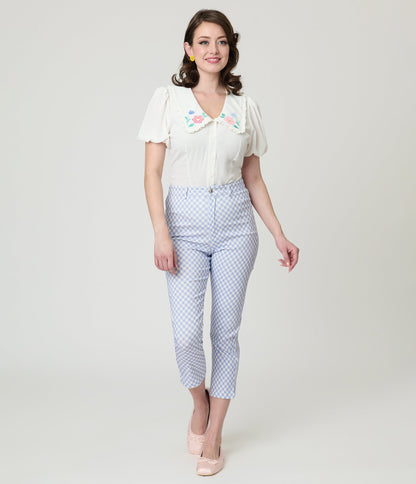 Disney Mickey & Friends Collection by Unique Vintage Blue Gingham Rachelle Capri Pants