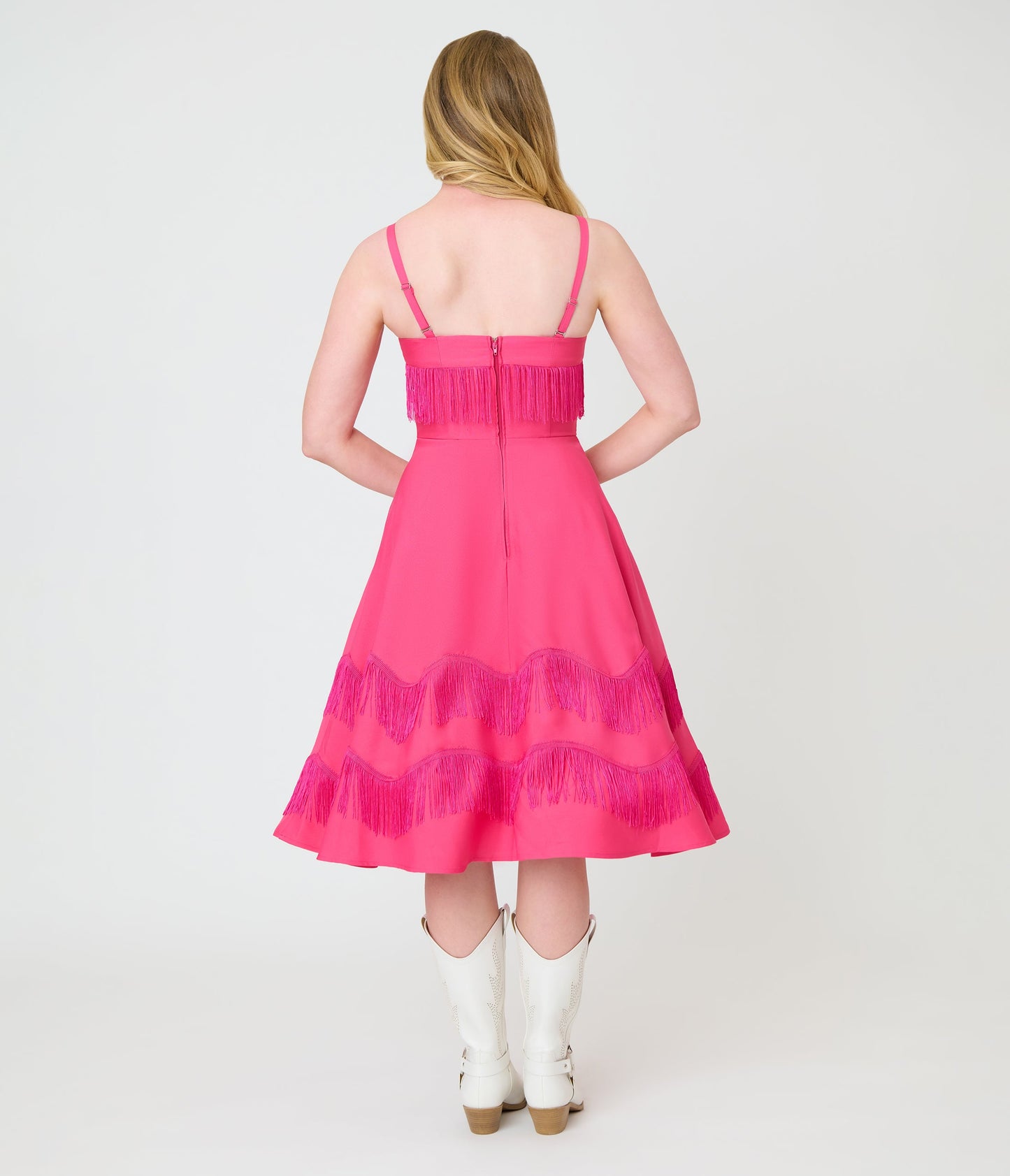 Barbie™ x Unique Vintage Hot Pink Fringe Girlie Swing Dress