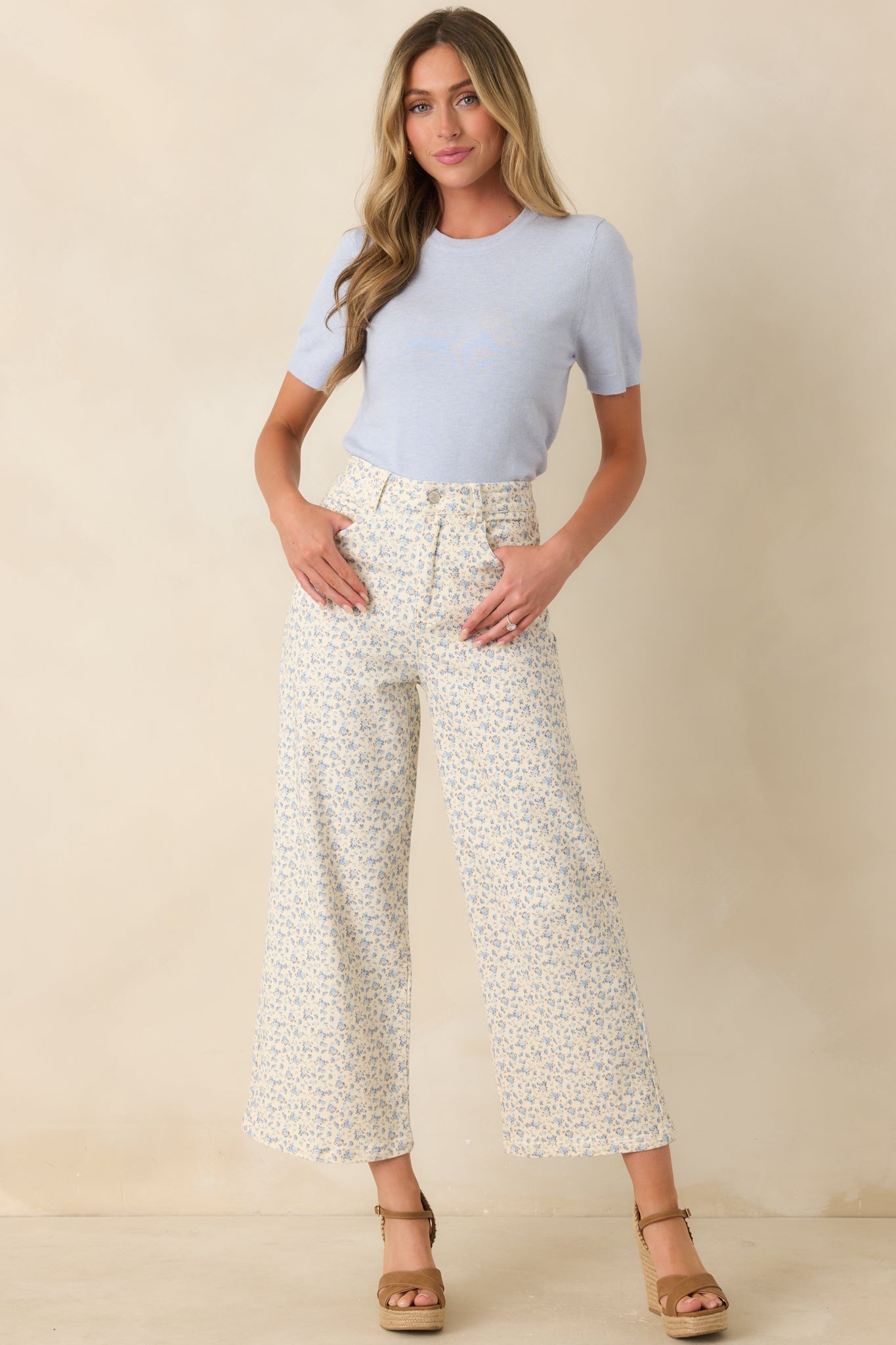 Always A Favorite Sky Blue Short Sleeve Knit Top