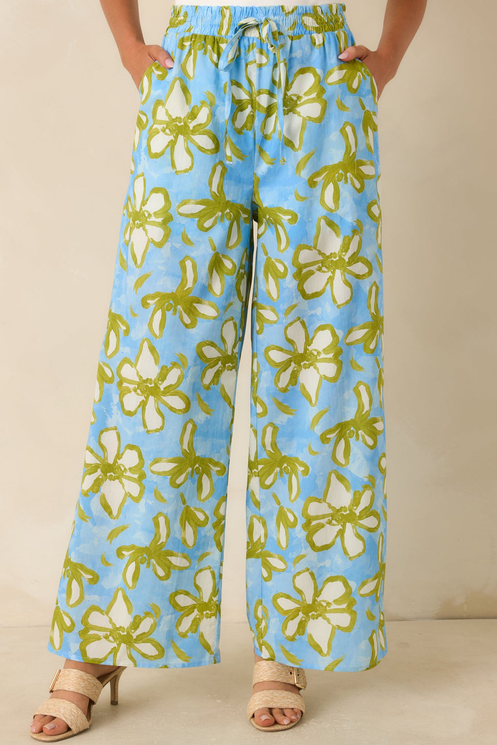 Flower Power Move Blue Floral Cotton Wide Leg Pants