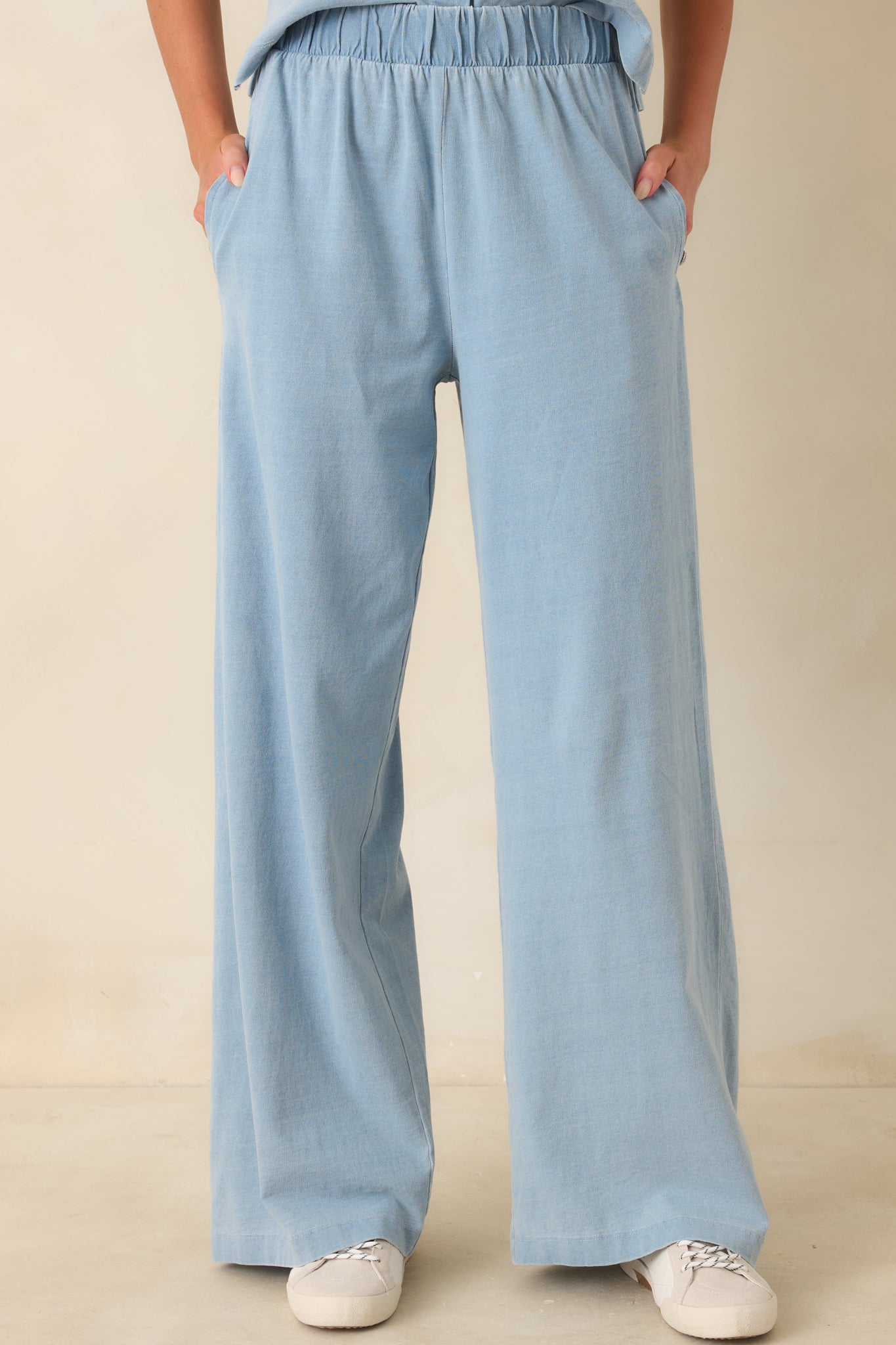 Casual Company Light Denim Blue Cotton Wide Leg Pants