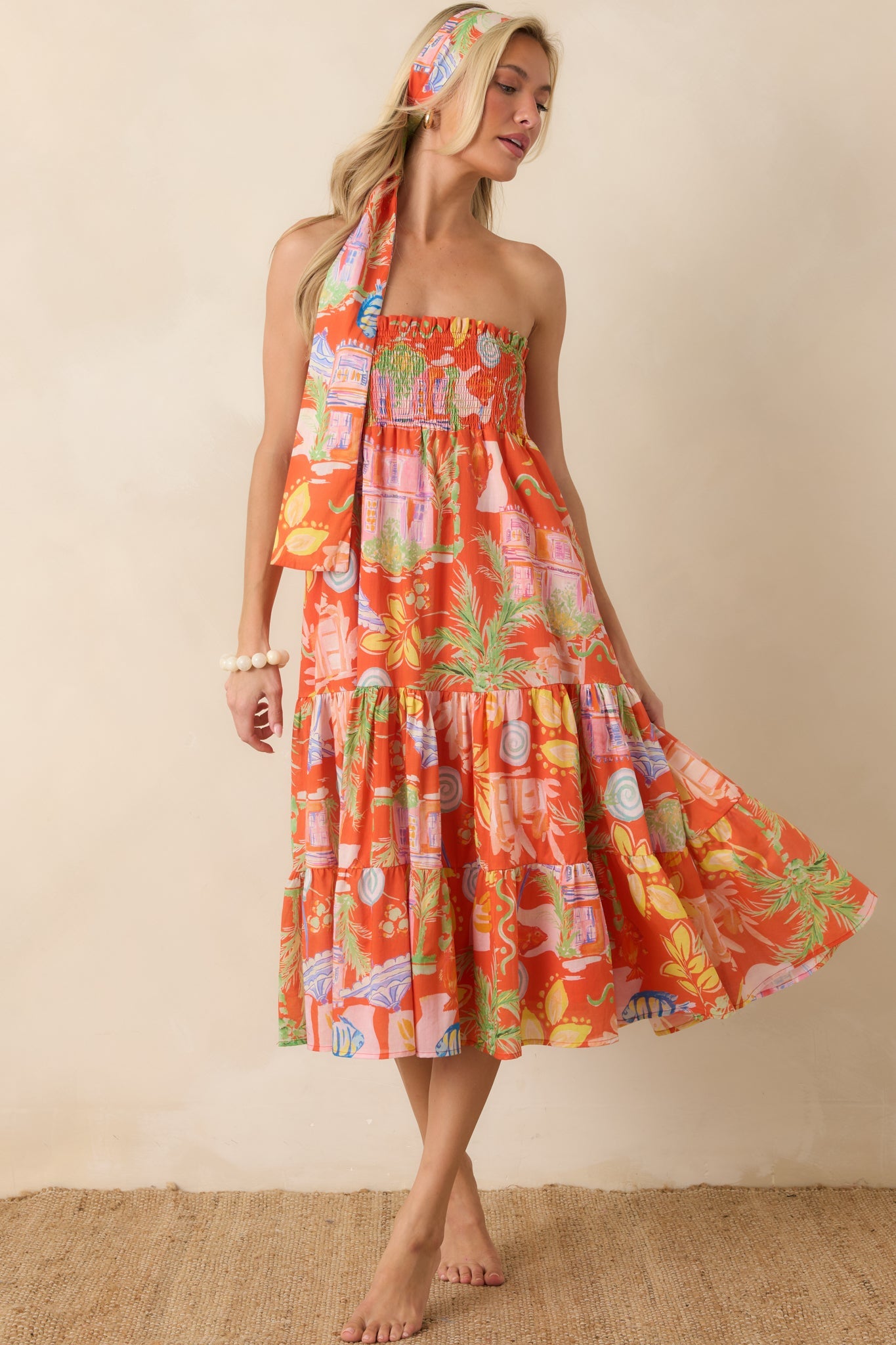 Paradisa Merritt Island Orange Multi Cotton Convertible Skirt Dress
