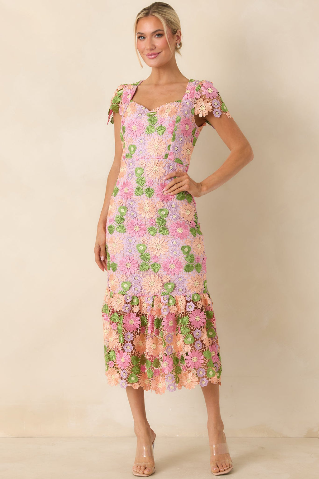 My Debut Lavender Embroidered Floral Midi Dress