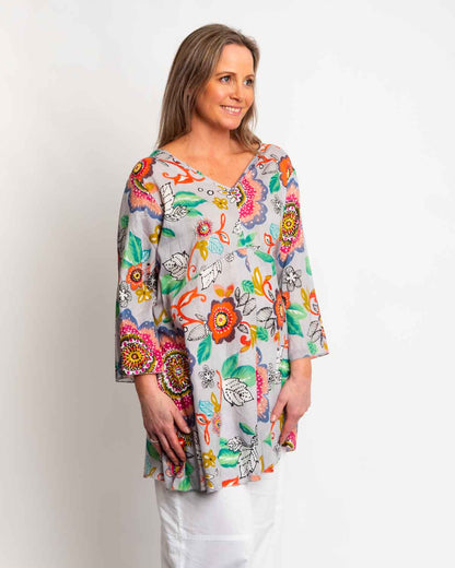 Daintree Top in Grey Pink Garden