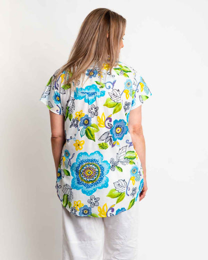 Magnetic Cap Sleeve Shirt in White Floral