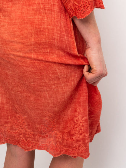 Pleated Knee-length Summer Dress in Ochre Wash