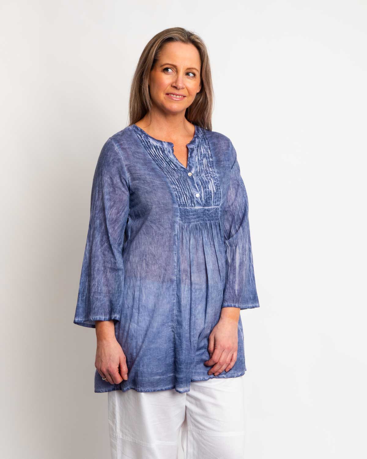 Pleated Summer Top in Blue Wash