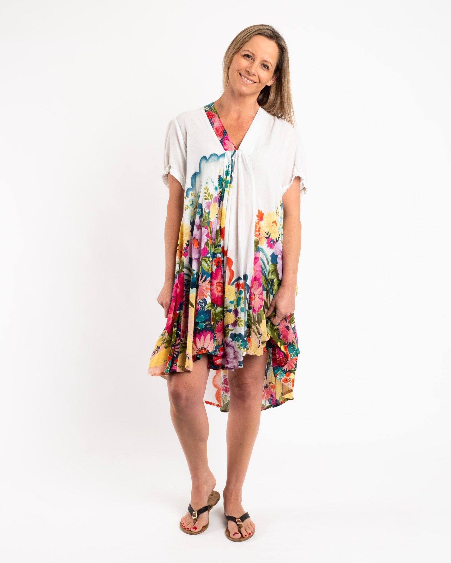 Loose Flowing Cap-sleeve A-line Dress