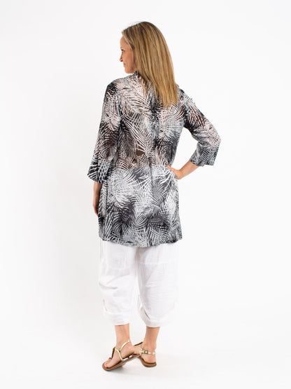Pleated Long Top in Black Leaf