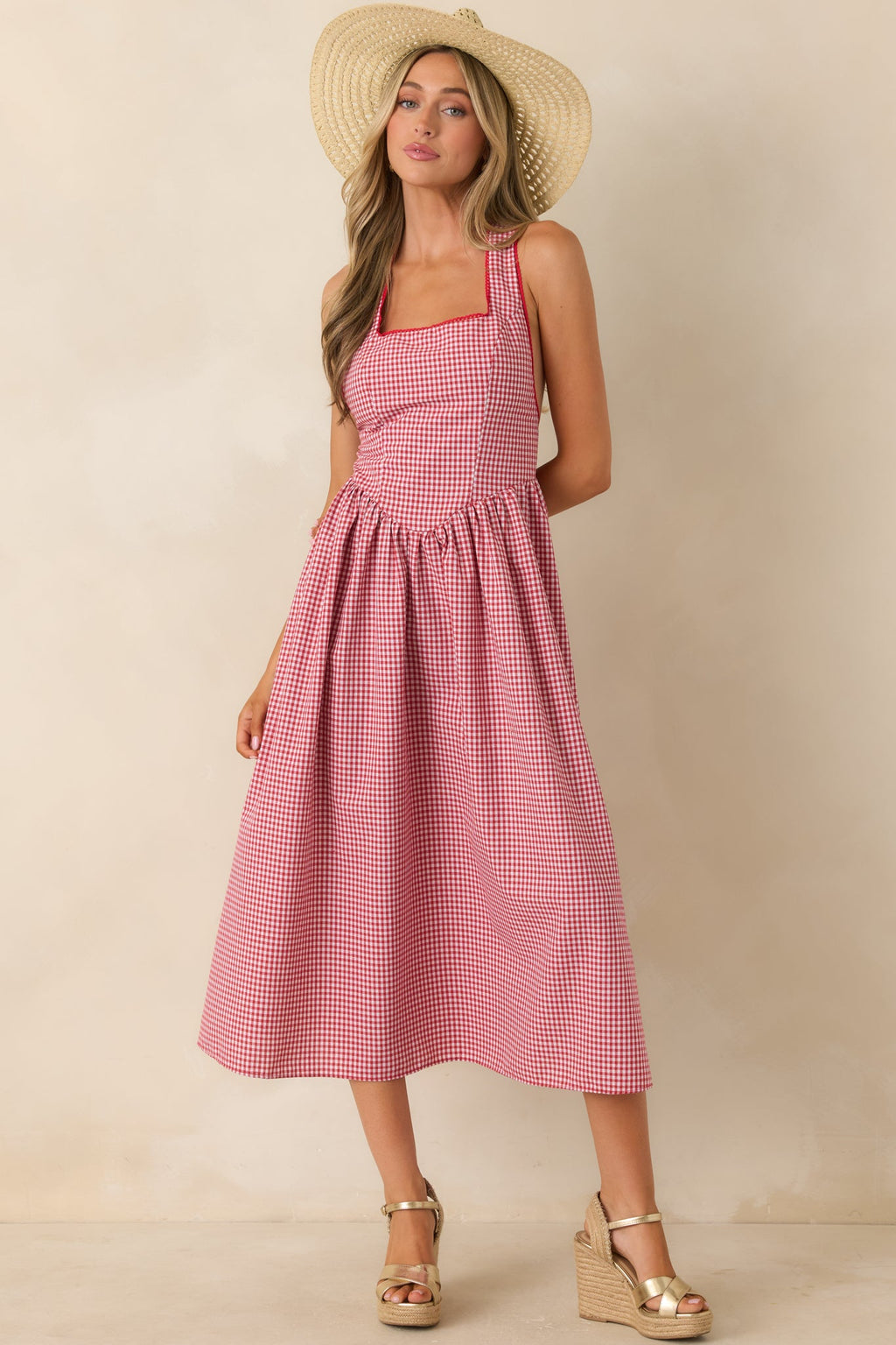 Just Because I Can Red Gingham Open Back Tie Maxi Dress