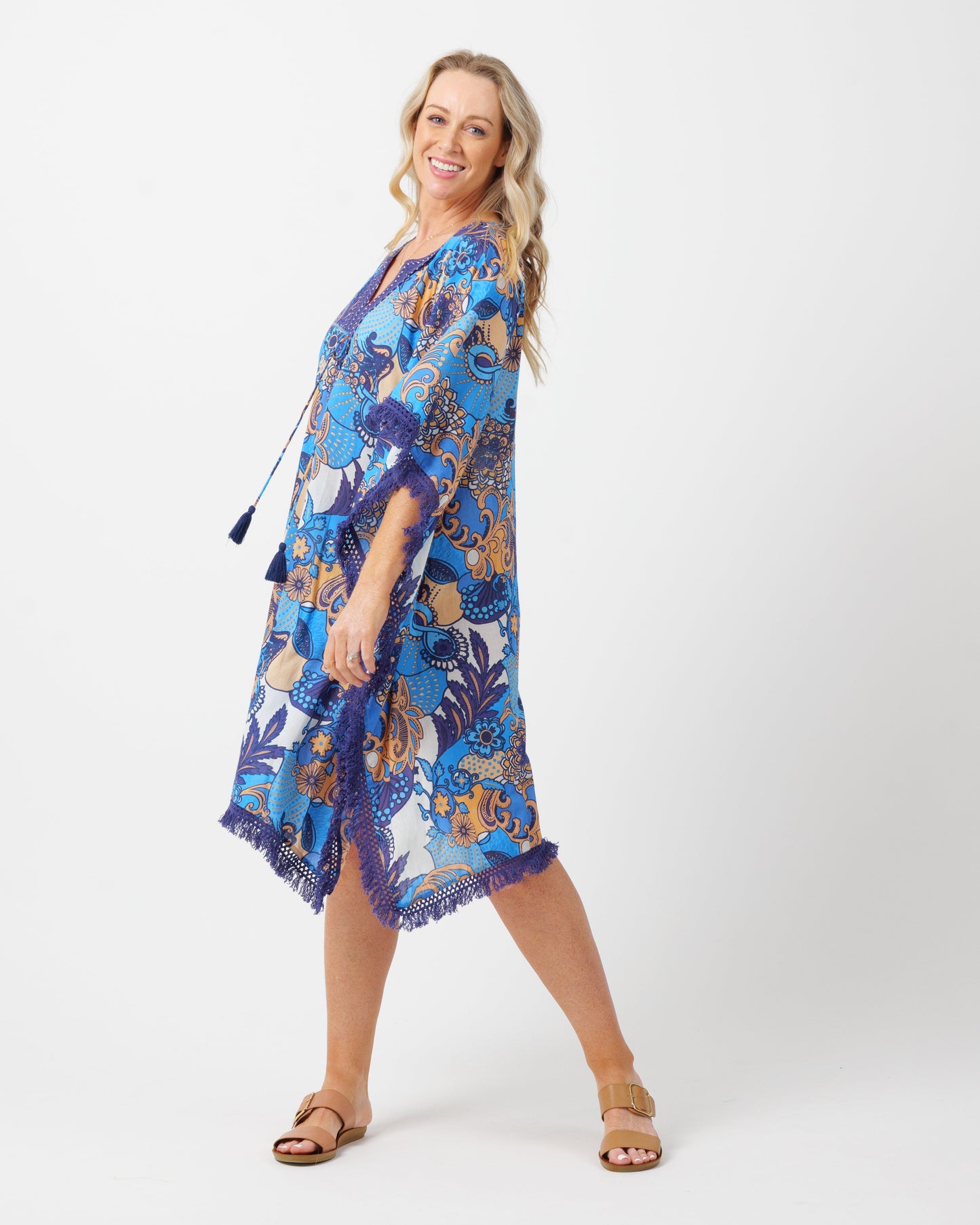 Bedarra Kaftan Dress in Kaleido Blue