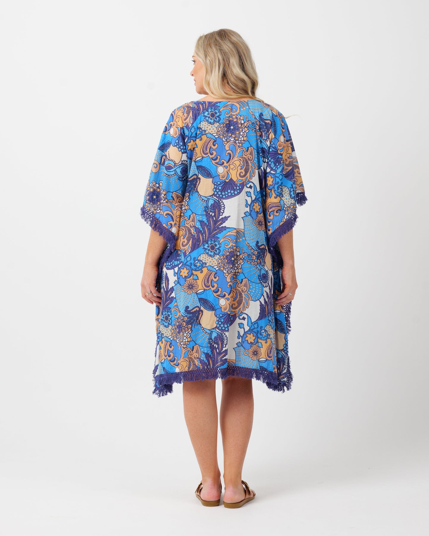 Bedarra Kaftan Dress in Kaleido Blue