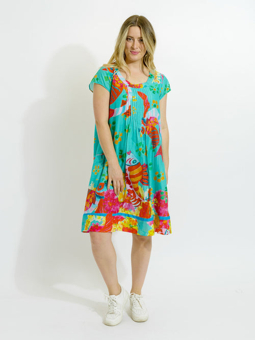Marcoola dress in Teal Fish