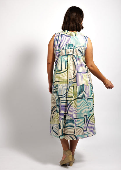 Claudia Dress in Lime Mauve Linea