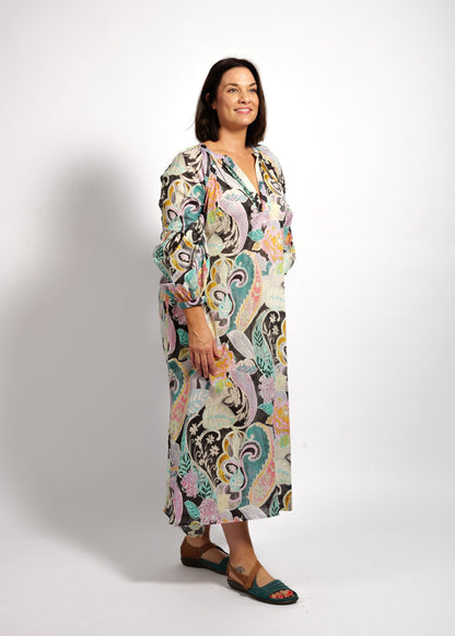 Layla Dress in Black Wash Swirl
