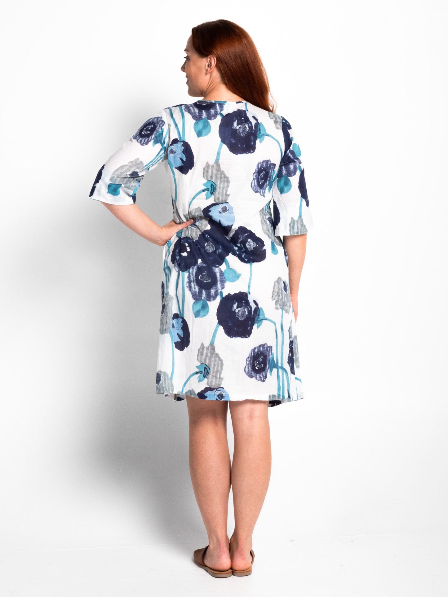 Heron Dress in Blue Poppies