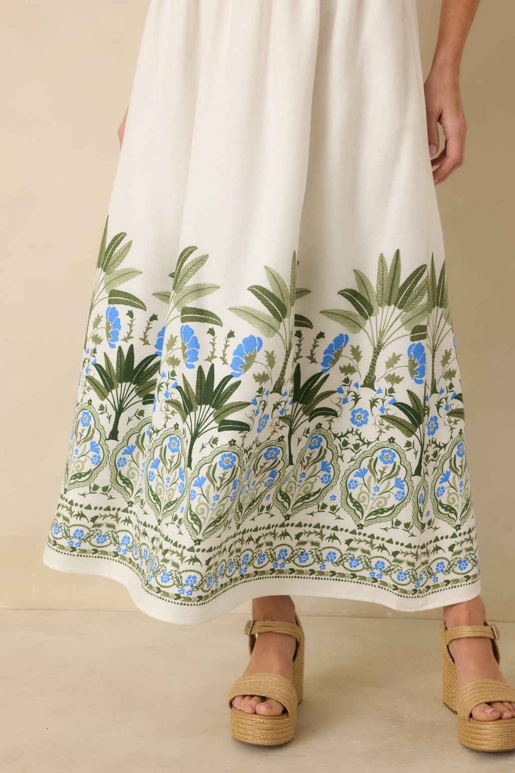 Palm Villa Ivory Multi Floral & Palm Halter Midi Dress