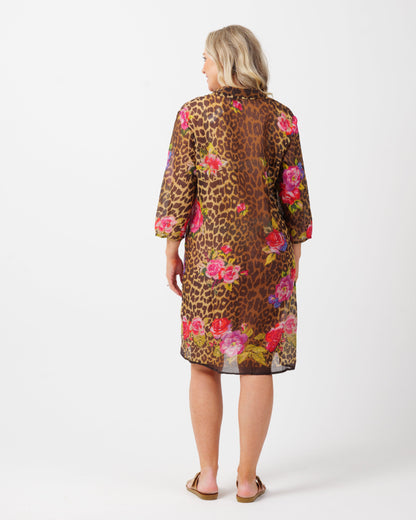 Collared shirt dress in tiger floral