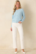 Ever So Classic Light Blue Pointelle Knit Button Front Cardigan