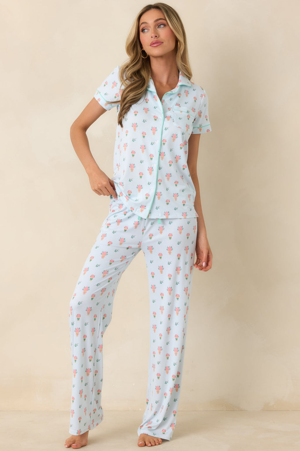 Mint to Be Mine Mint Green Multi Floral Print Short Sleeve Pajama Top