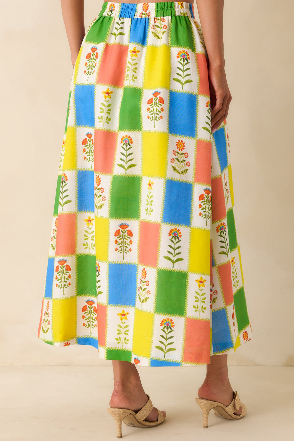Prosperina Maddie Multi Floral Patchwork Linen Blend Maxi Skirt