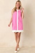 Just Had To Pink Cotton Contrast Trim Sleeveless Mini Dress