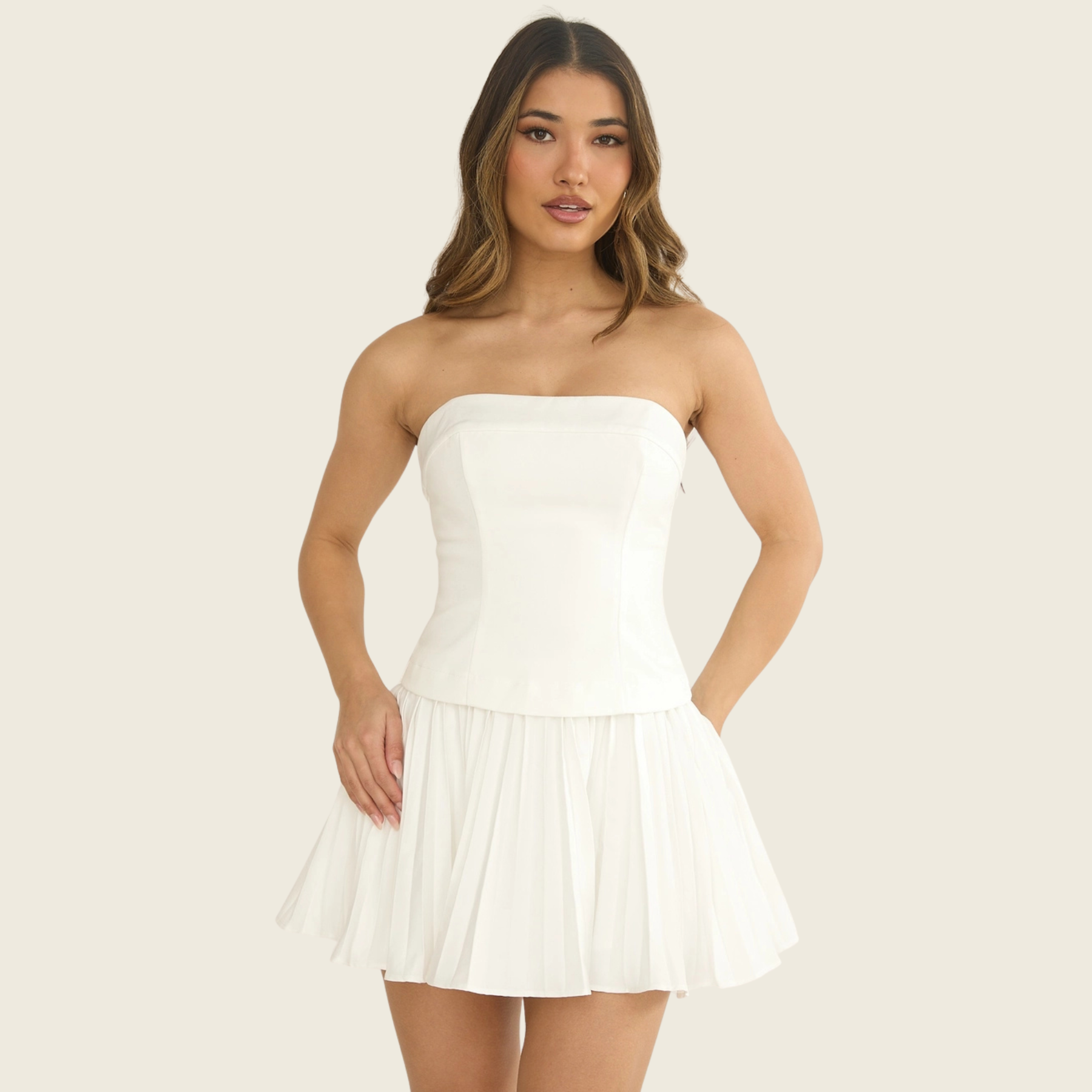 Strapless Pleated Mini Dress