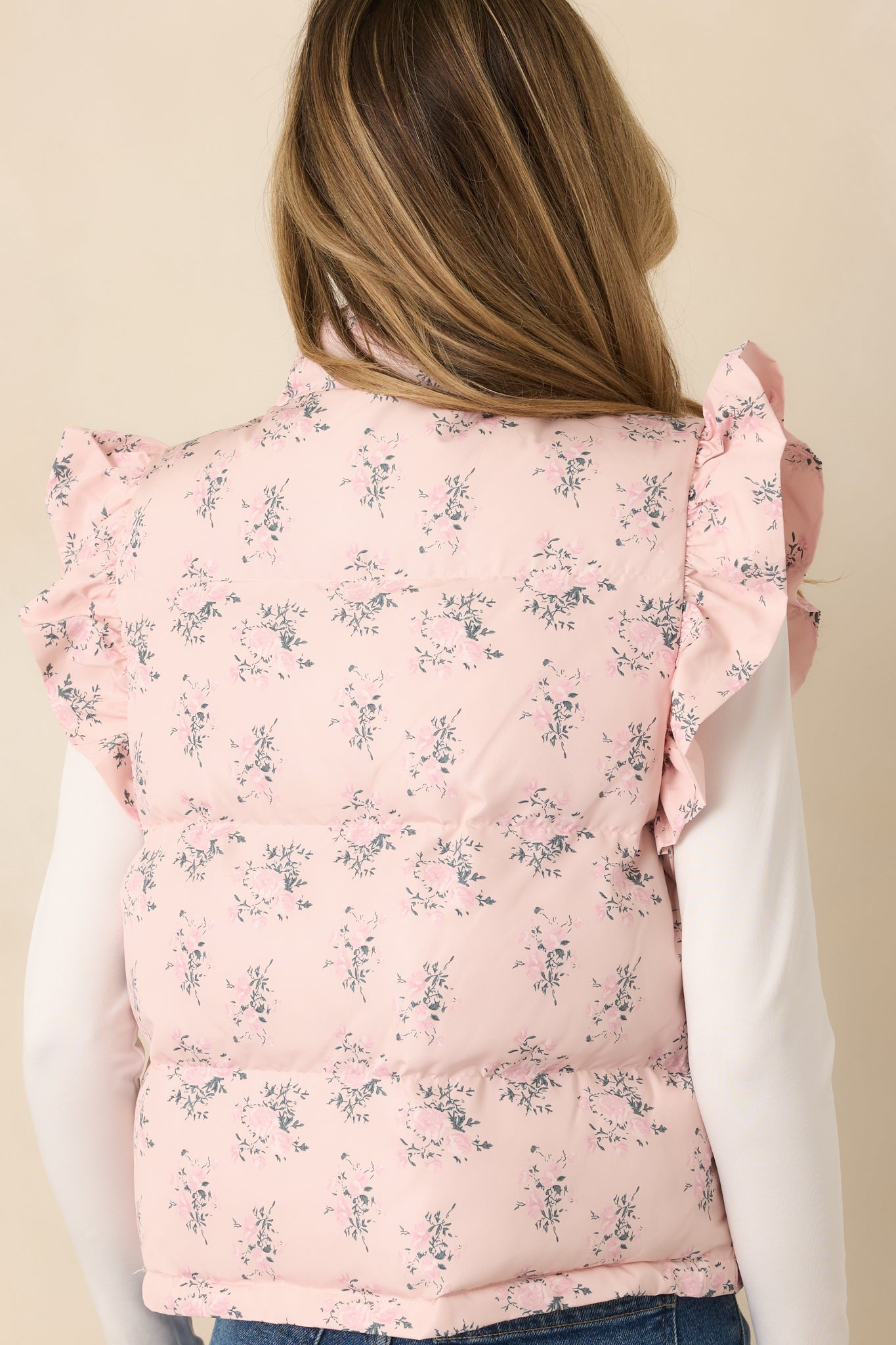 Glad You’re Here Blush Pink Multi Floral Pattern Puffer Vest