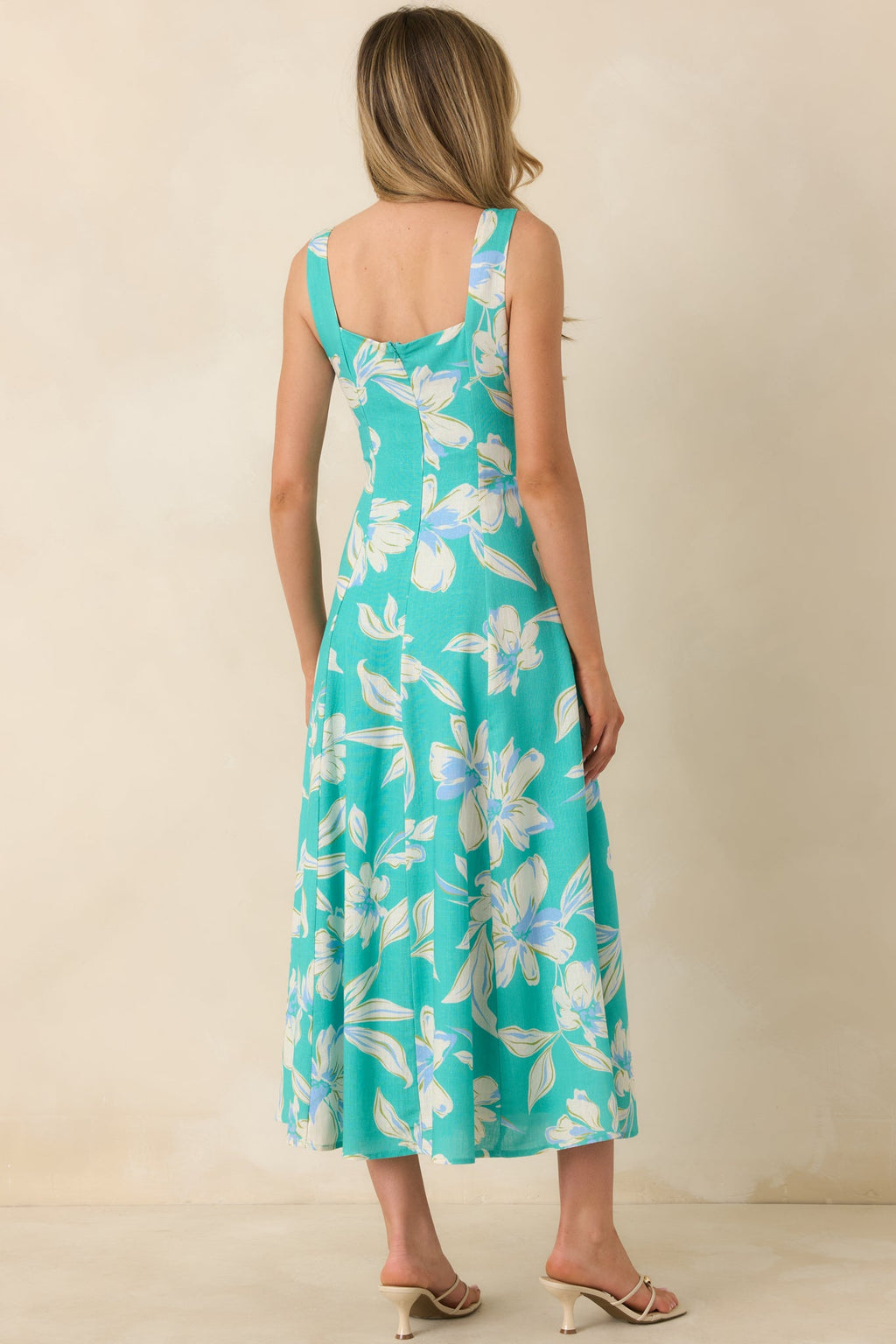 Laguna Bloom Turquoise Multi Floral Sleeveless Midi Dress