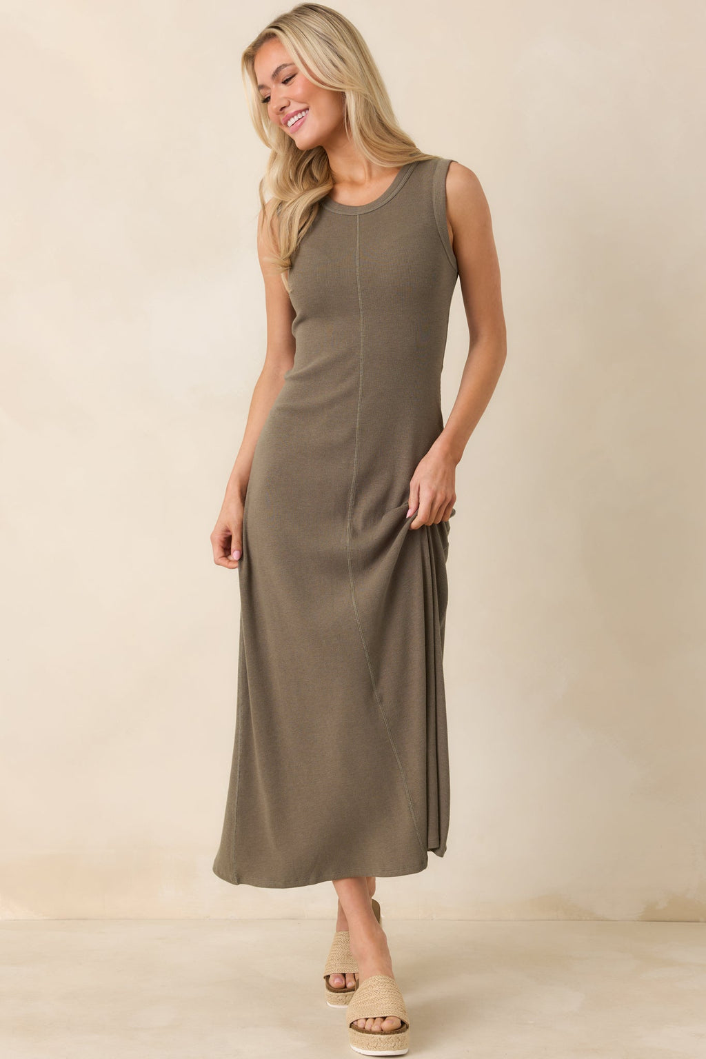 Z Supply Khaki Green Linden Slub Rib Maxi Dress