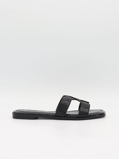 Paula sandals with crocodile print – Black