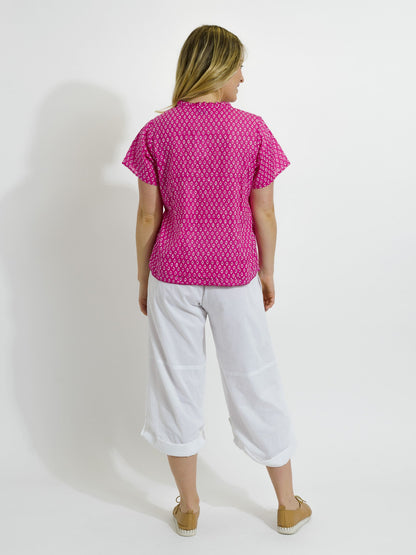 Capricorn Cotton Shirt in Pink and White Eyes