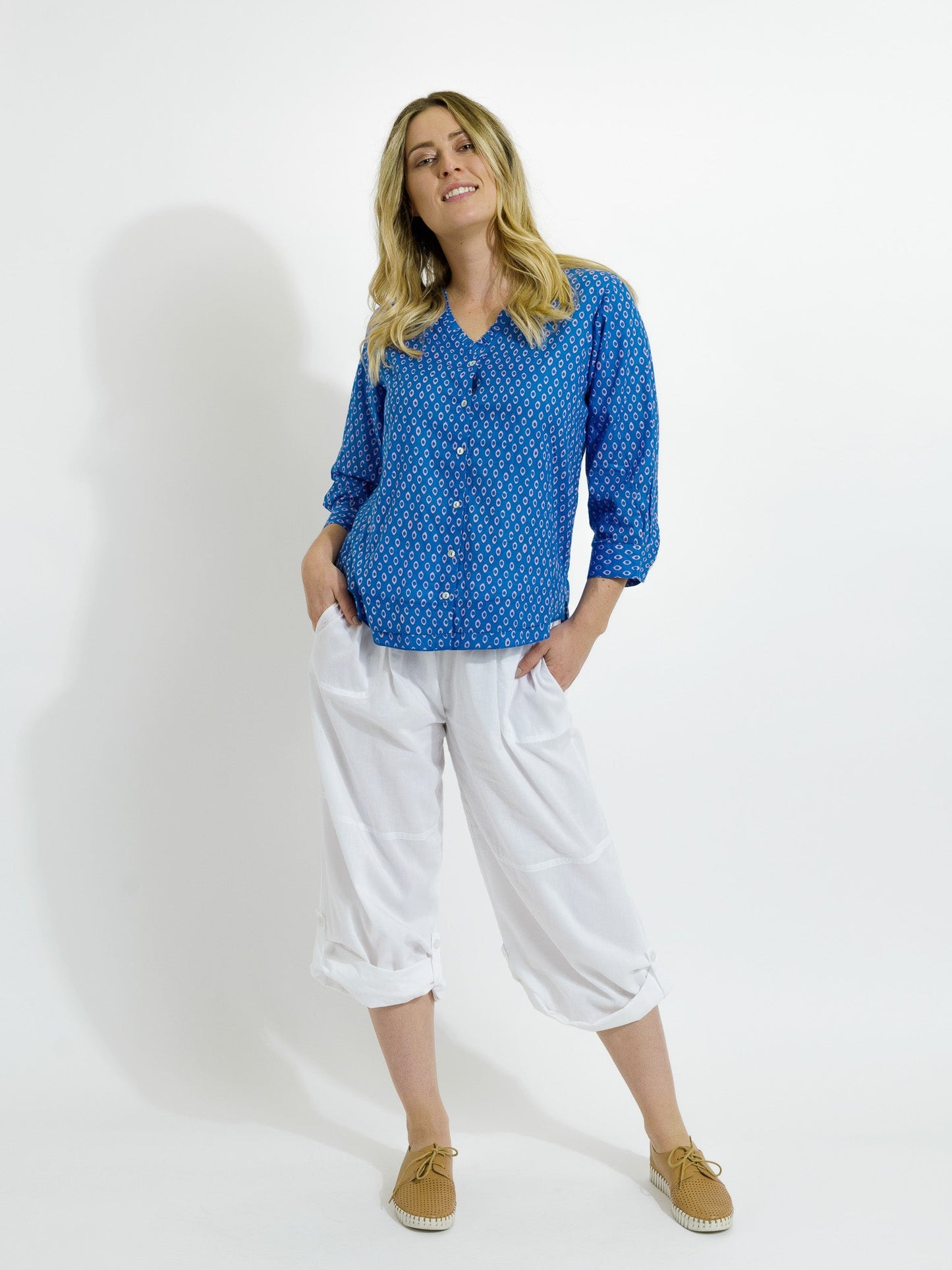 Capricorn Cotton Shirt in Blue and Mauve Eyes