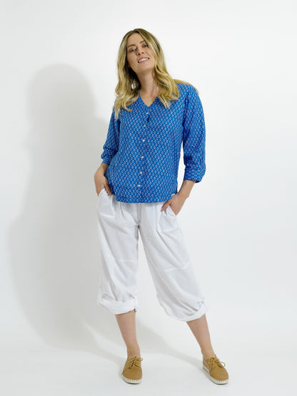 Capricorn Cotton Shirt in Blue and Mauve Eyes