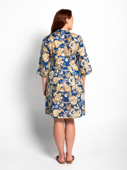 Lucinda Dress in Brocade Blue