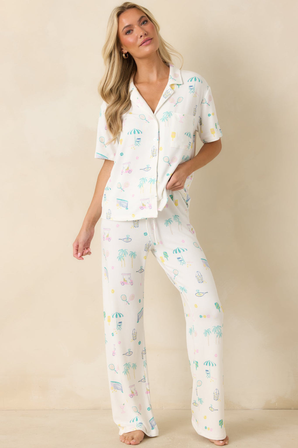 Z Supply Downhome Court Sports White Multi Pajama Pants