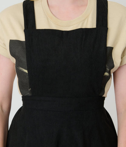 Black Corduroy Pinafore Flare Skirt