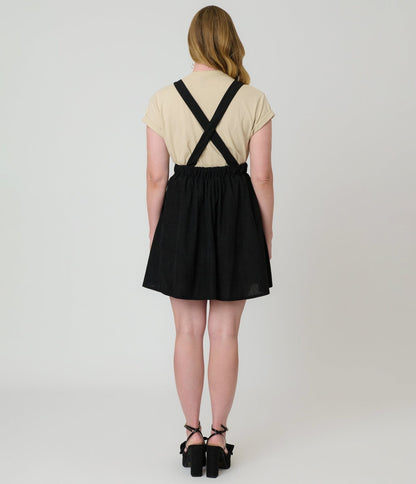 Black Corduroy Pinafore Flare Skirt