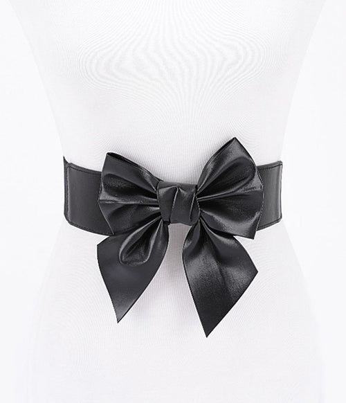 Black Leatherette Bow Cinch Belt